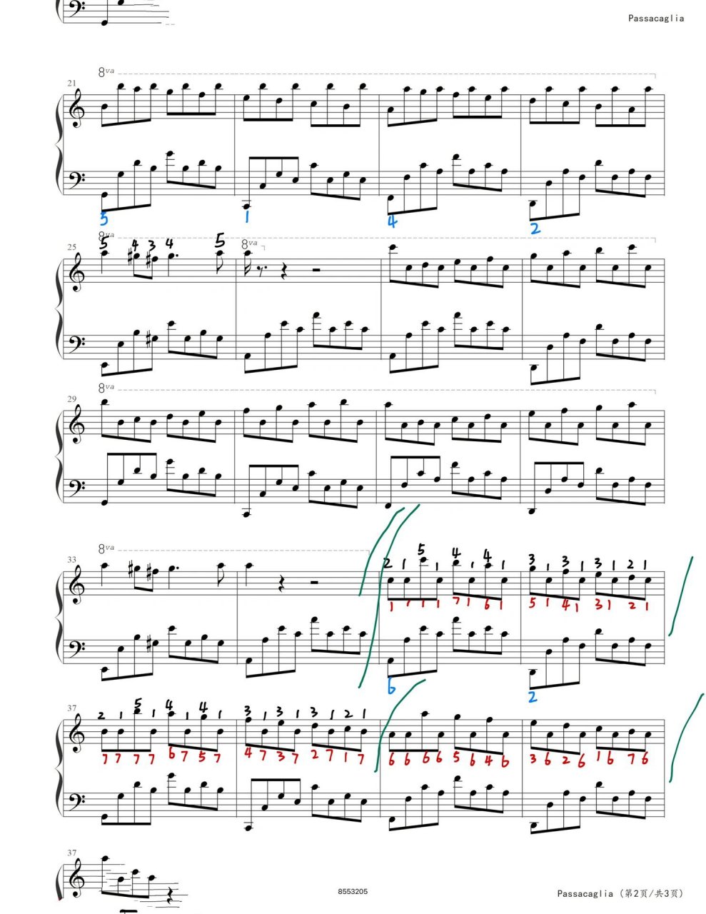 passacaglia93,指法77简谱,十分钟学会弹奏 黑色:指法 蓝色