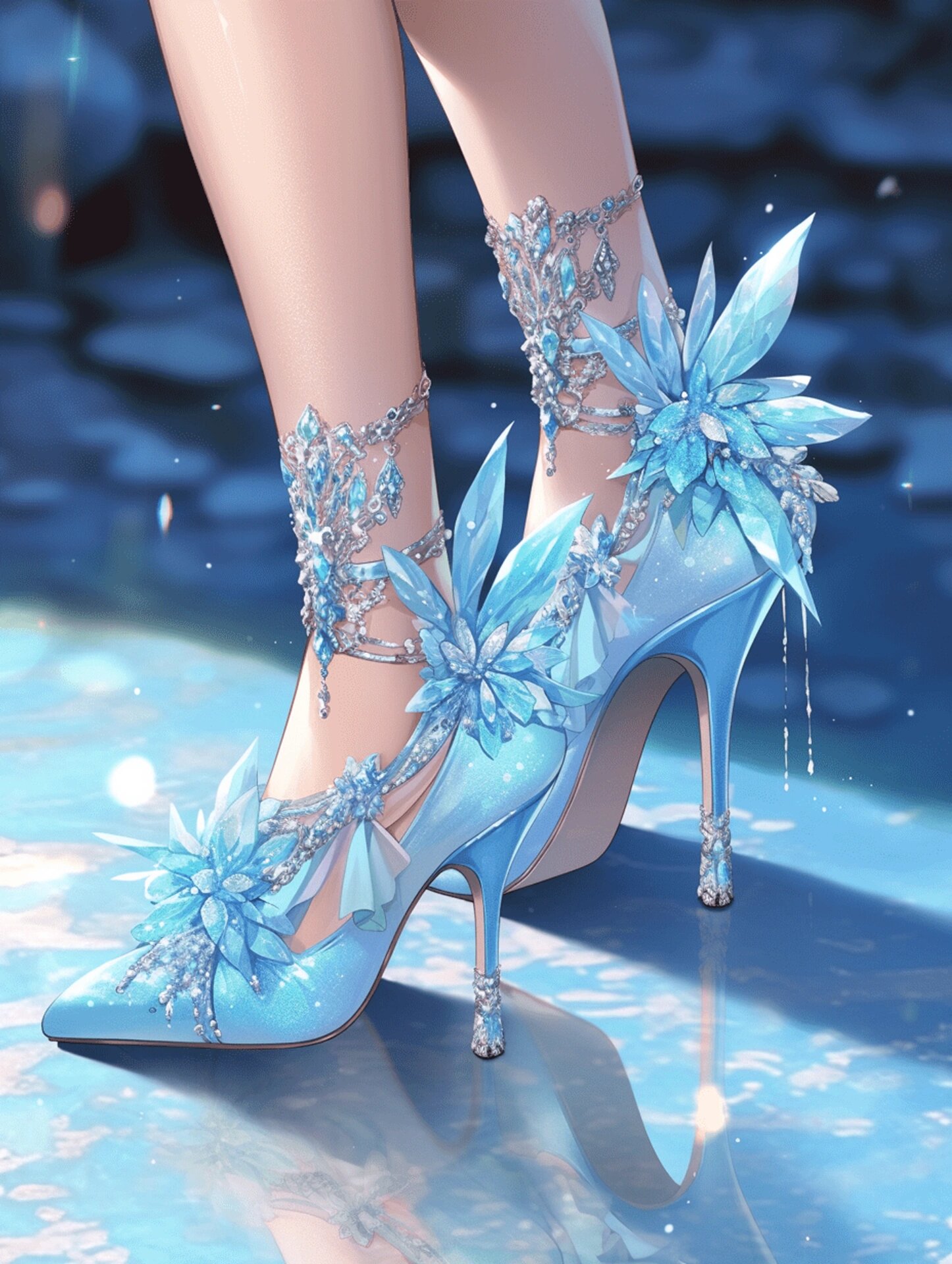 蓝色水晶高跟鞋