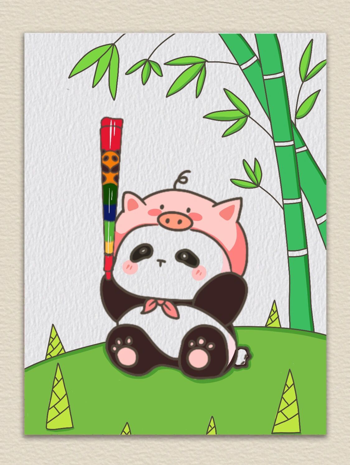 儿童画～大运会熊猫 附步骤 上色工具:马克笔 适合5-8岁小朋友 喜欢的