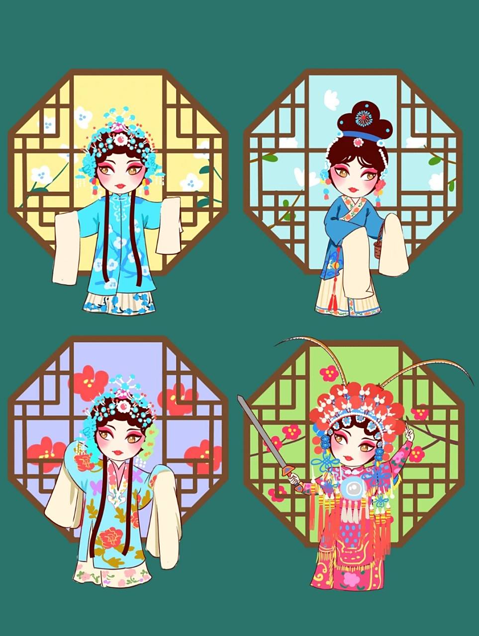 免扣素材|京剧戏曲角色花旦国潮q版人物 95今天分享的是京剧戏曲