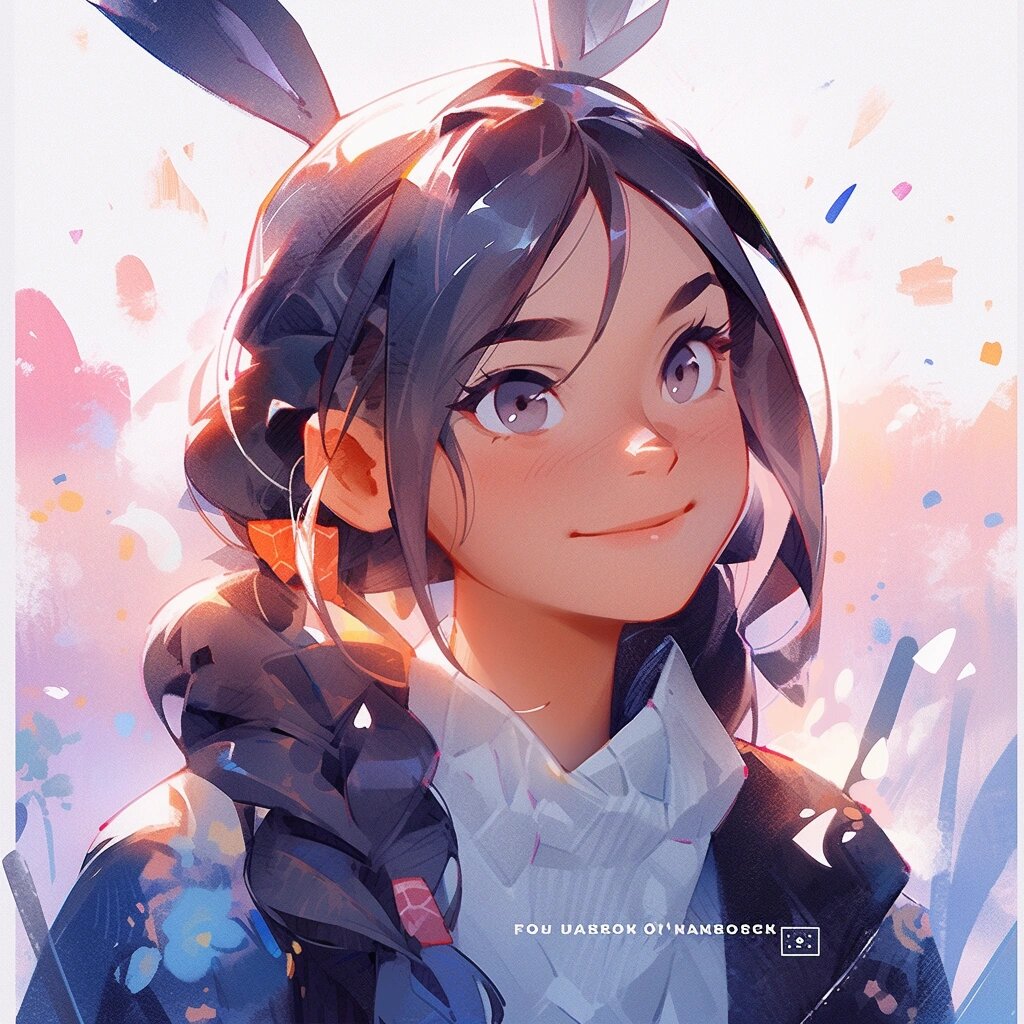 女生可爱卡通微信头像 长着兔子耳朵的可爱女生ai绘画太强大了