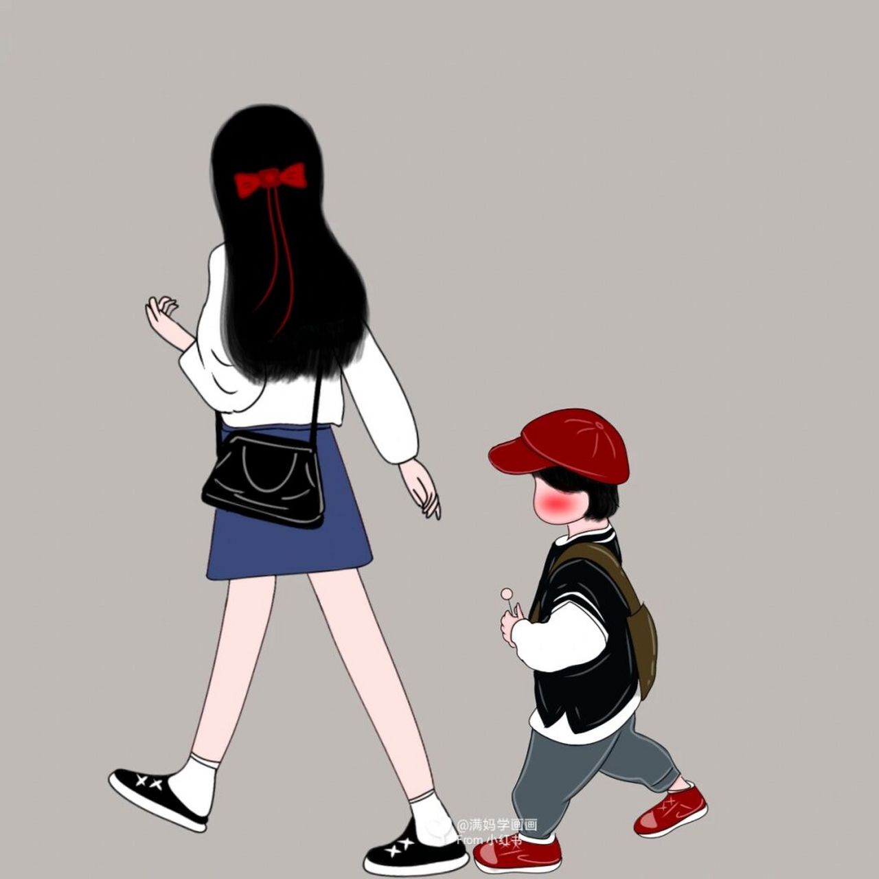 原创手绘亲子头像母子母女三人头像可爱萌娃 每天24小时带娃,崩溃后