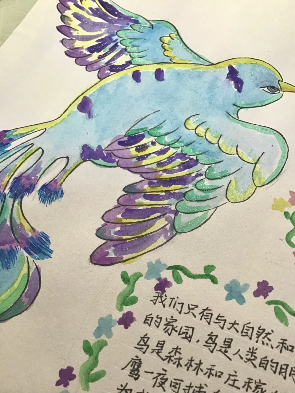 02手抄报|爱鸟护鸟 自己用油漆笔做了一些创意97