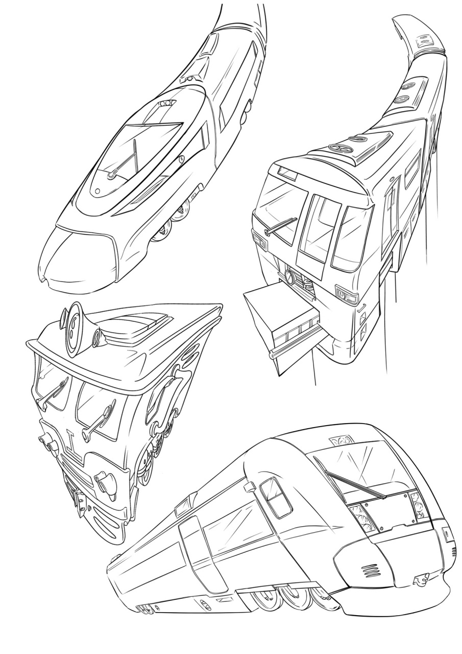 火车头,动车,地铁,高铁线稿一口气给你们 插画,考研高考常用交通工具