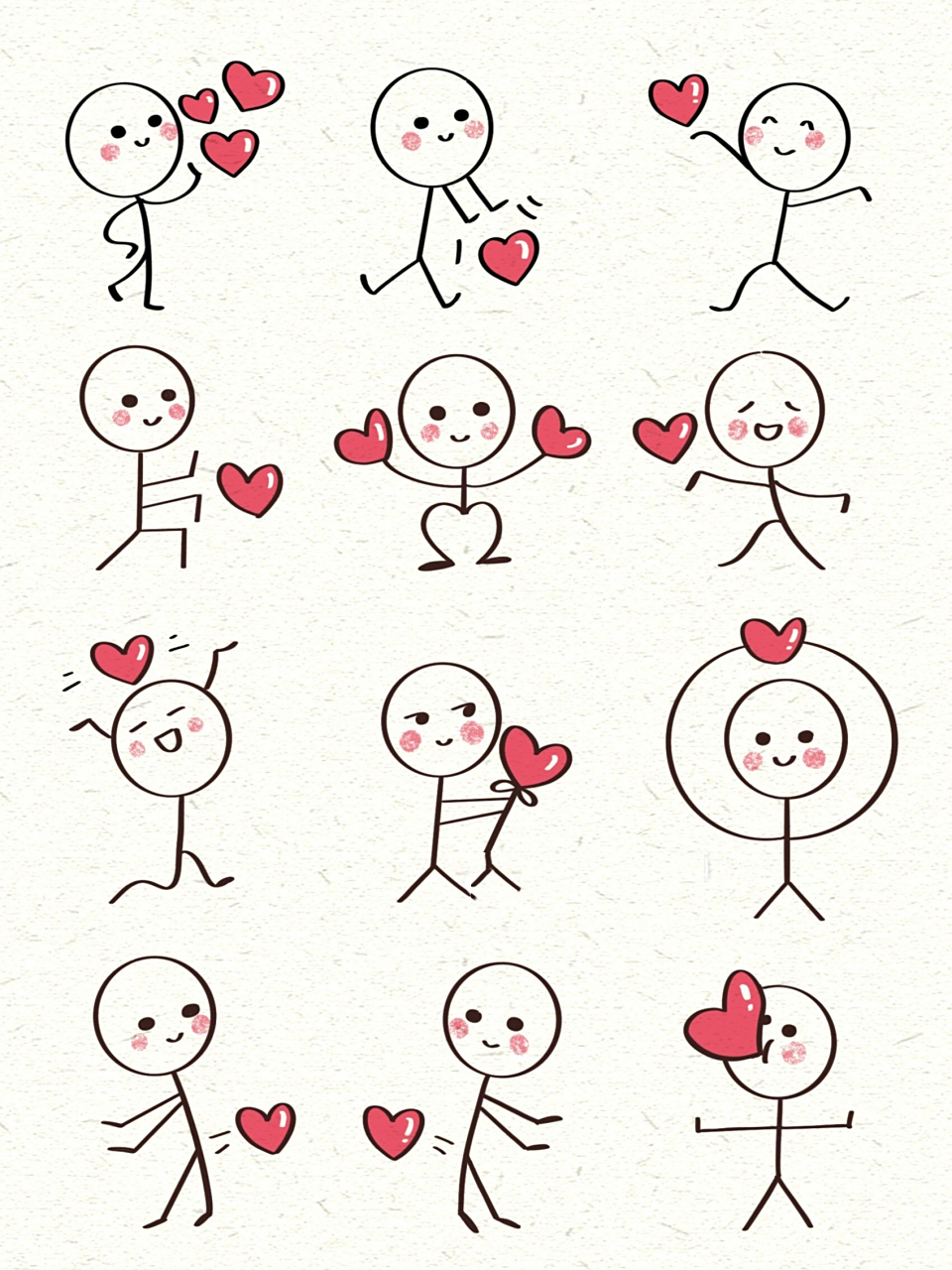 简笔画|可爱简单手绘爱心78表白小火柴人78 临网络