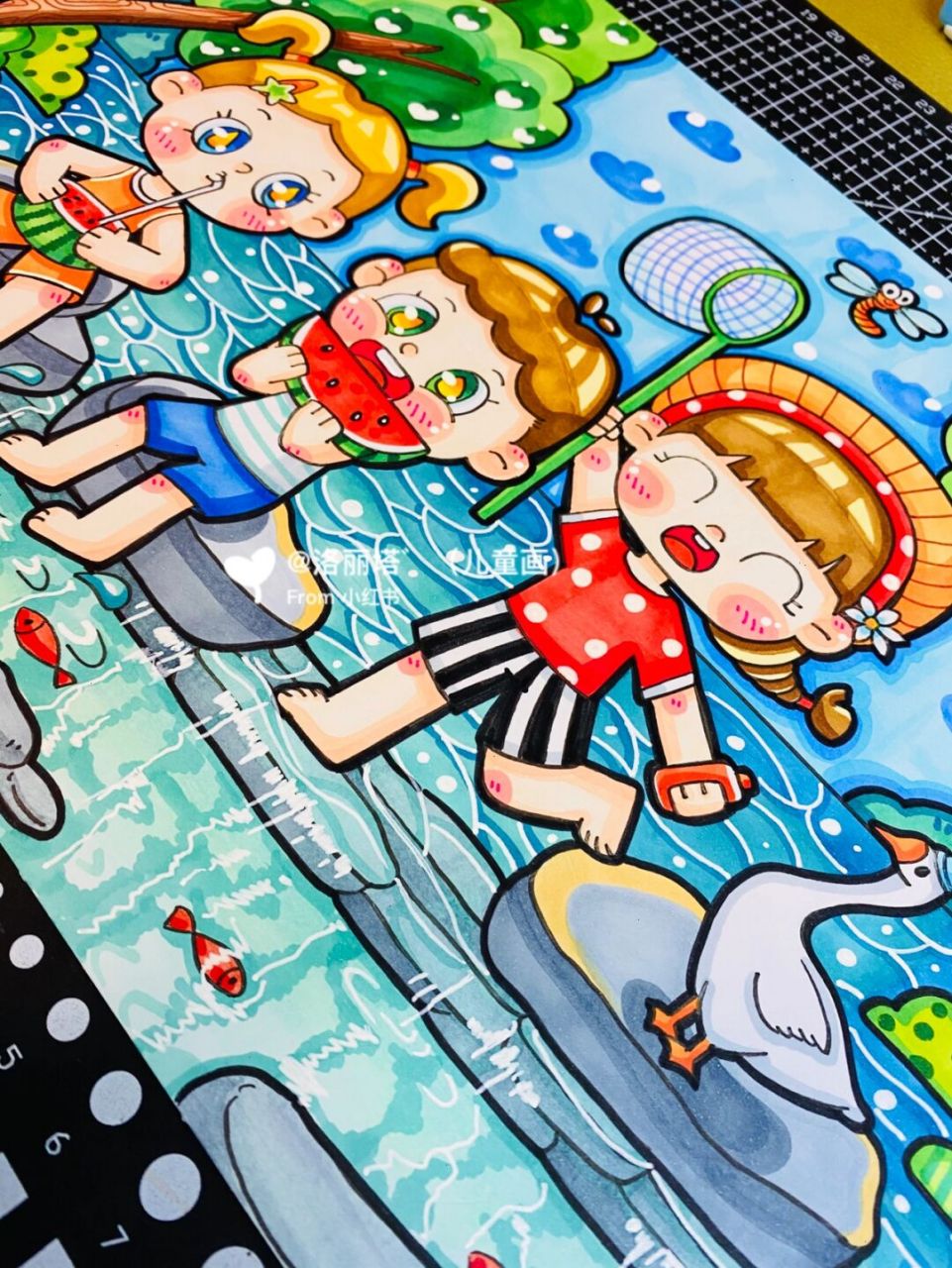 原创幼教考编主题画 四季主题 《清凉一夏》 夏天来了,捉鱼95,吃