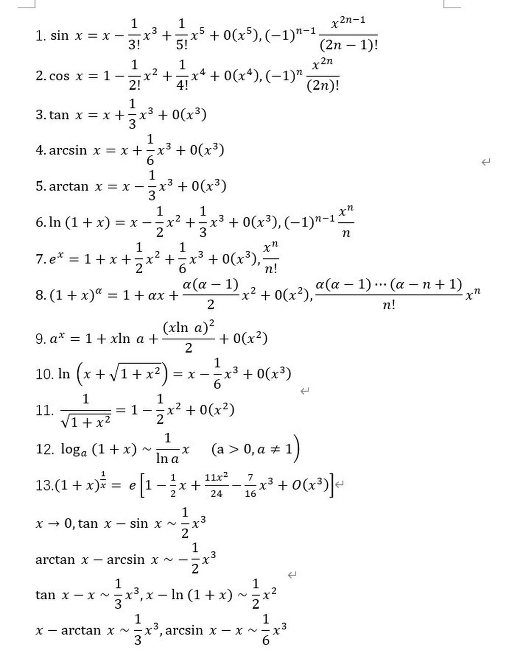 这些常用泰勒公式,都是在x→0时成立的.