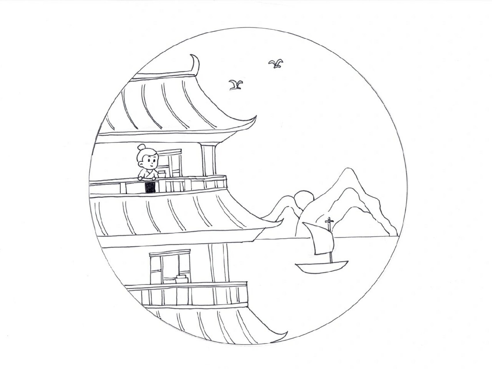 《夜宿山寺》诗配画