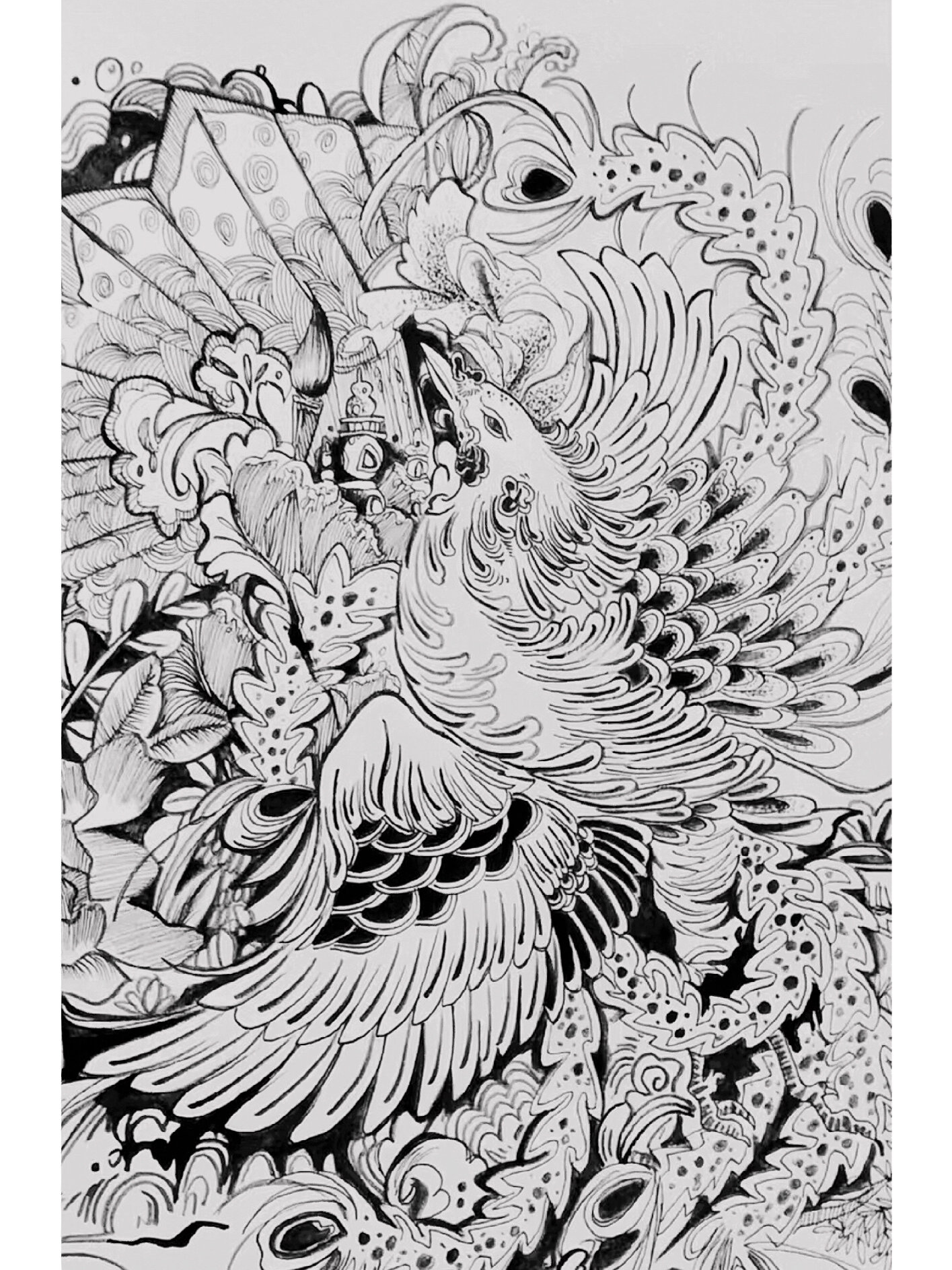 凤凰(黑白装饰画)