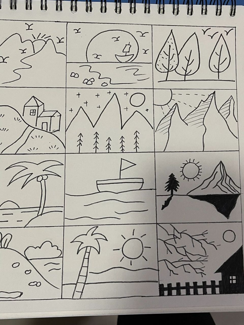 幼师专业 风景简笔画96 每天都在画画画 画线稿 钩边 涂色 画线稿