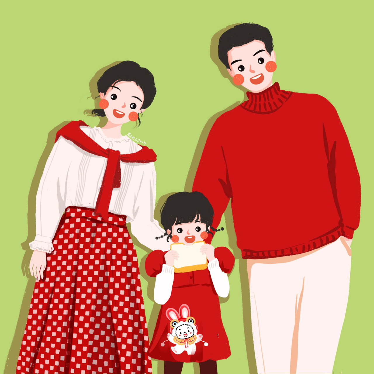 插画头像 | 可爱的一家三口新年头像 温暖有爱的新年记录 背景多种