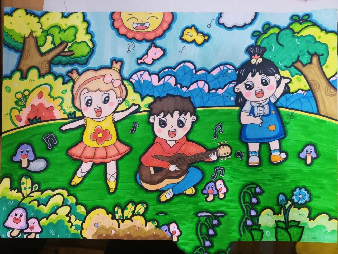 《歌声与微笑》儿童画