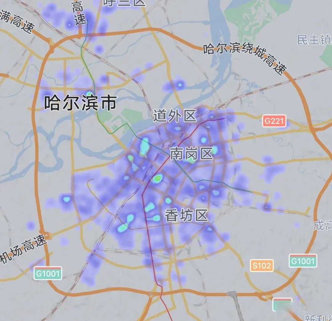哈尔滨长春沈阳午夜热力图对比!