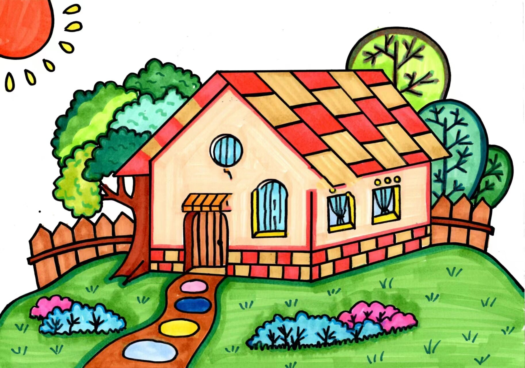 大自然主题画 创意儿童画 简笔画 附线稿 #创意美术儿童画# #儿童创意