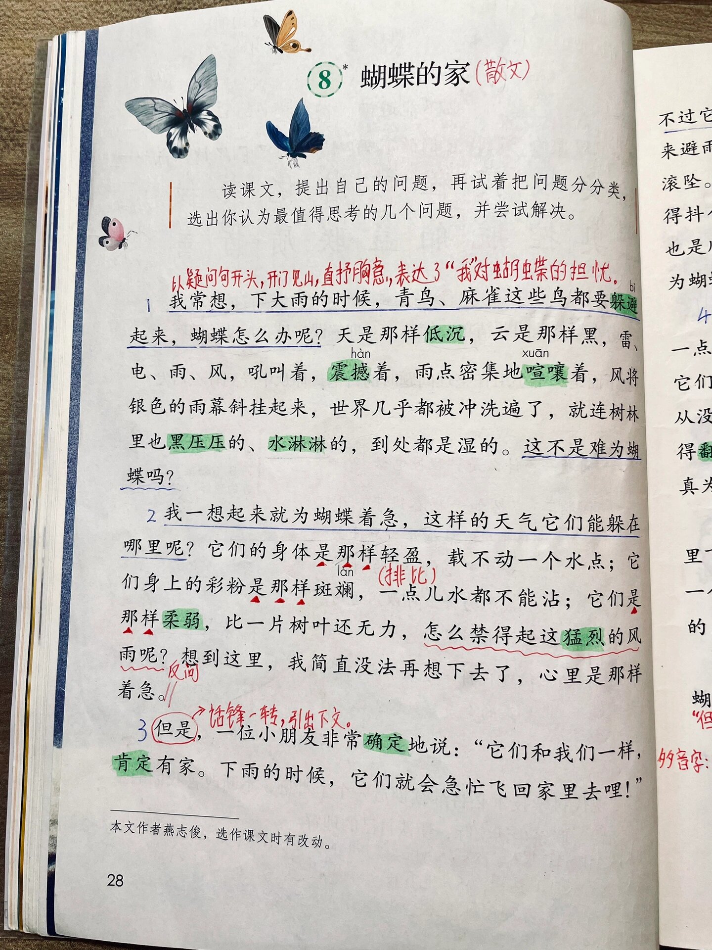 四上语文《蝴蝶的家》课堂笔记
