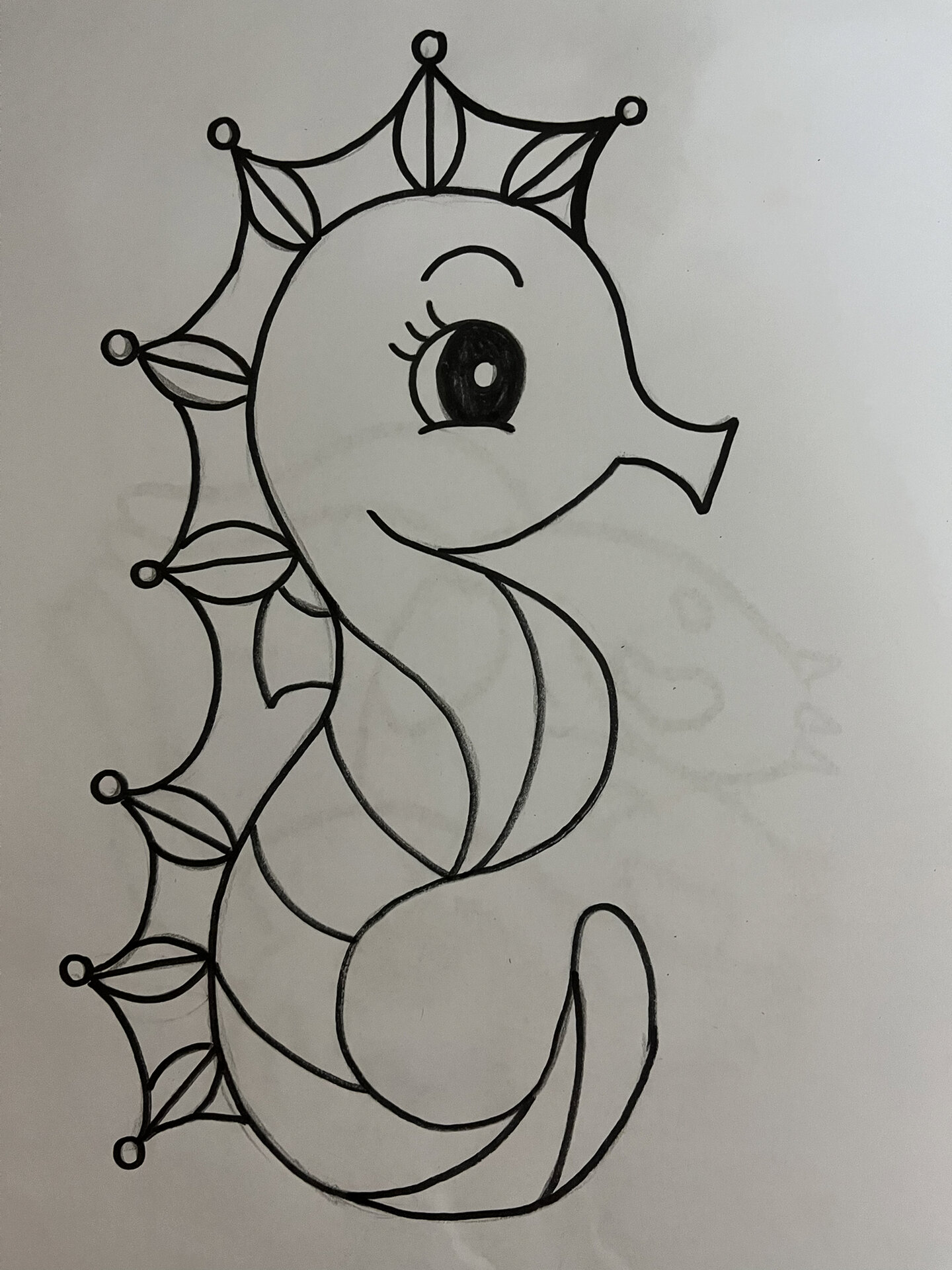 海马黑白线描装饰画 #装饰画# #线描# #海马# #黑白# #创意美术