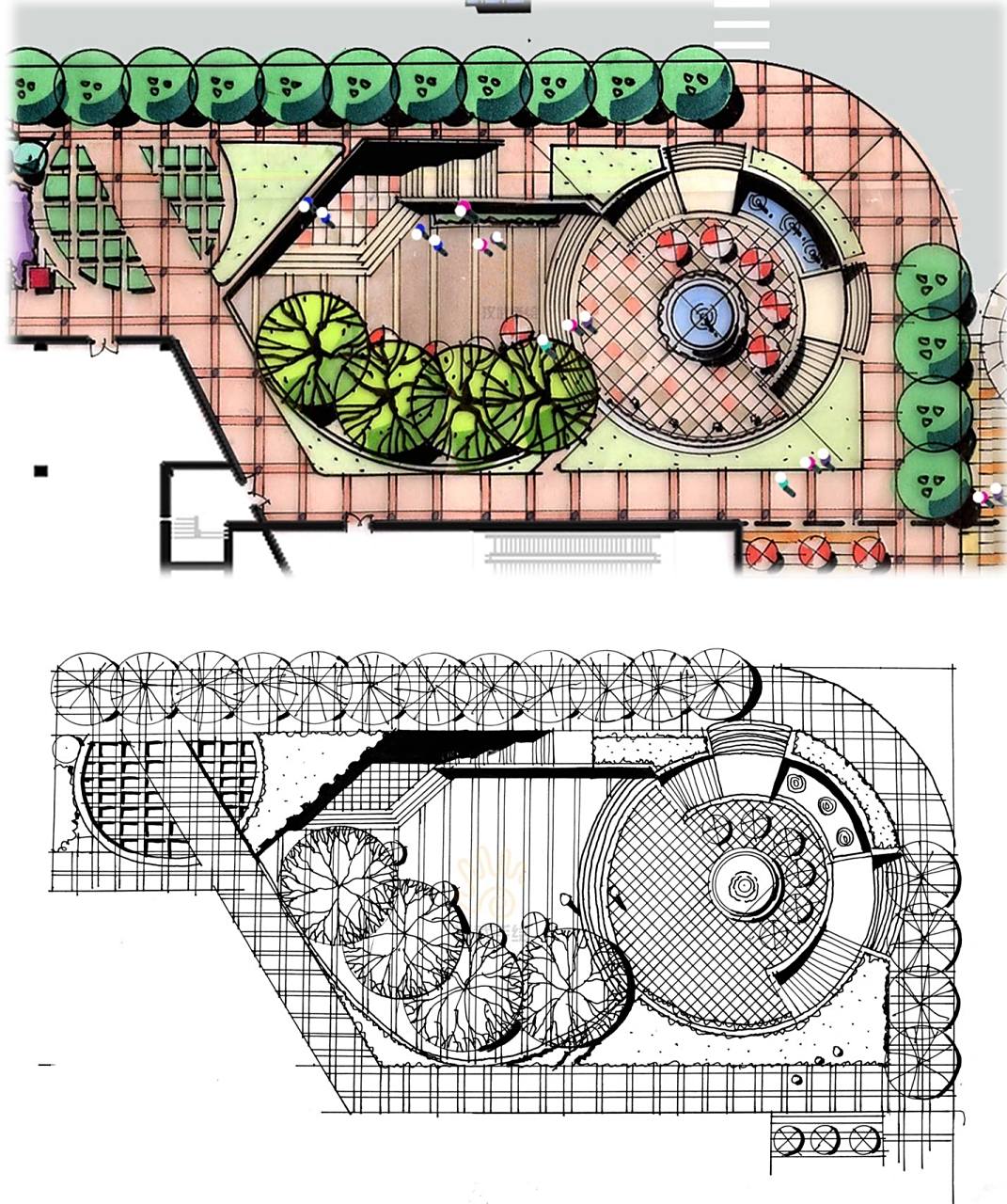 【平面图手绘打卡1期】广场景观平面手绘写生 【平面手绘打卡1期】