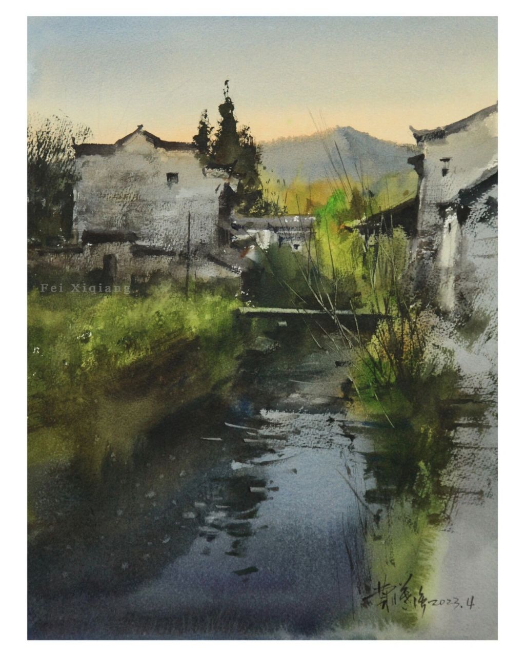 【水彩】婺源古村暮色