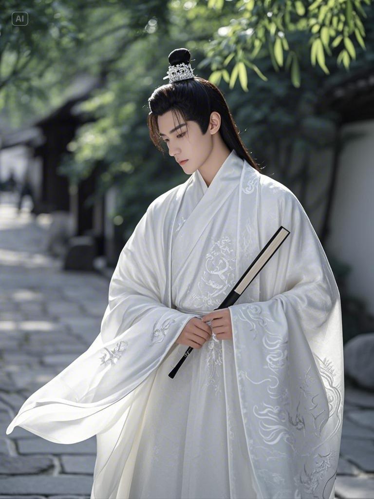 那古风男子一袭月白色长袍,衣袂翩翩,似携着清风徐来