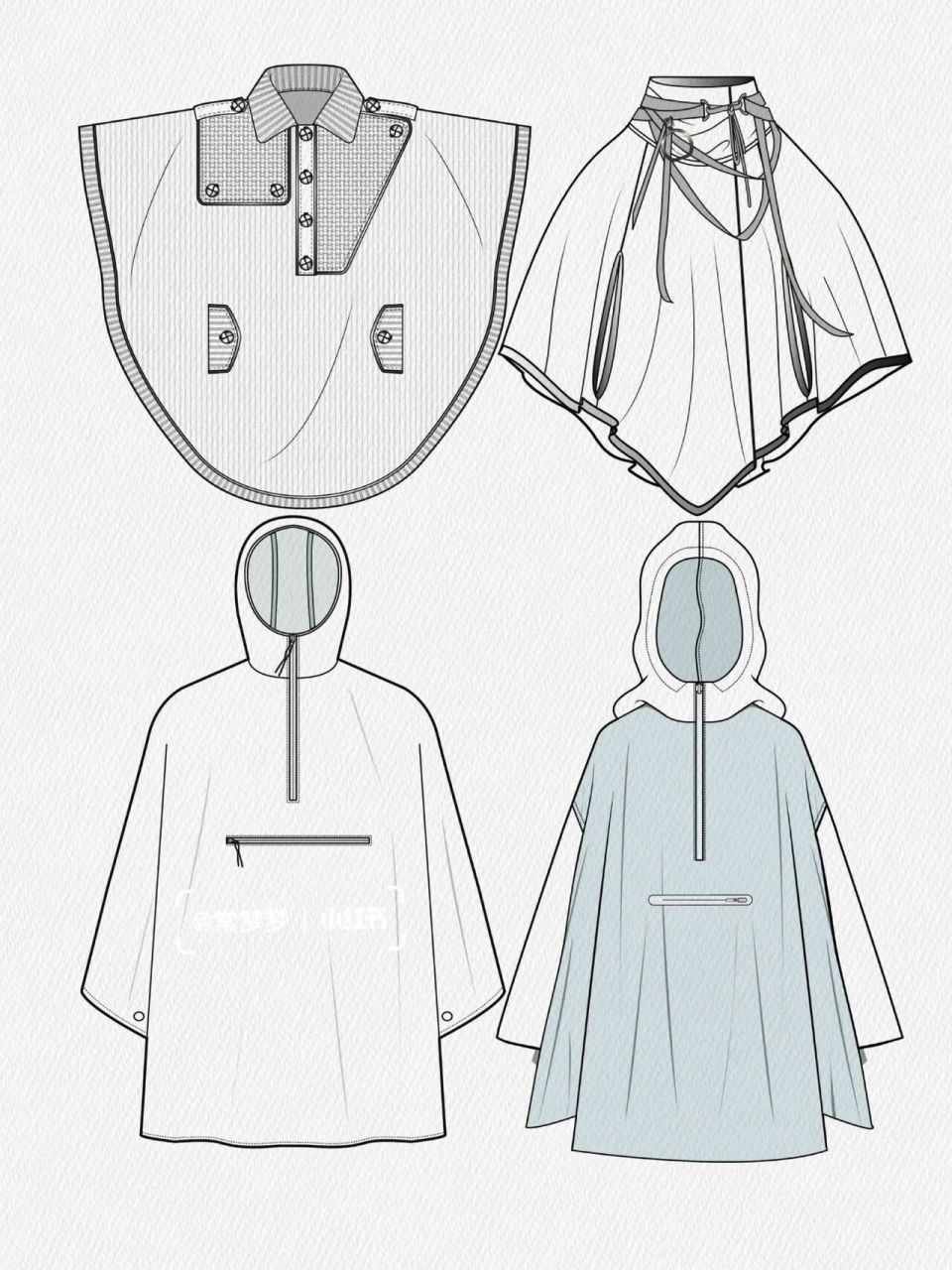 服装设计 | ai | 32款斗篷大衣款式图分享 工具:电脑 软件:ai