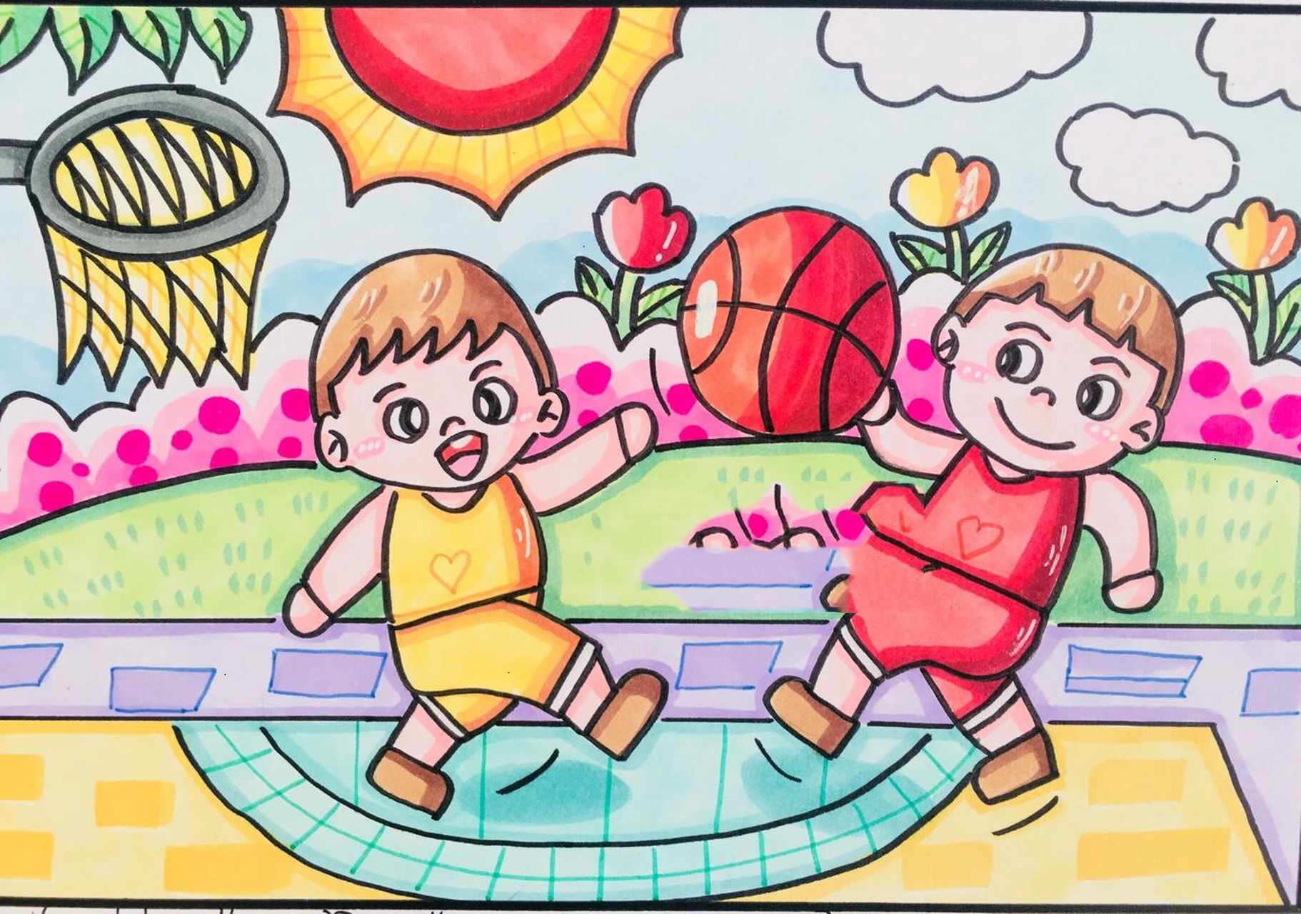 儿童画-184.打篮球