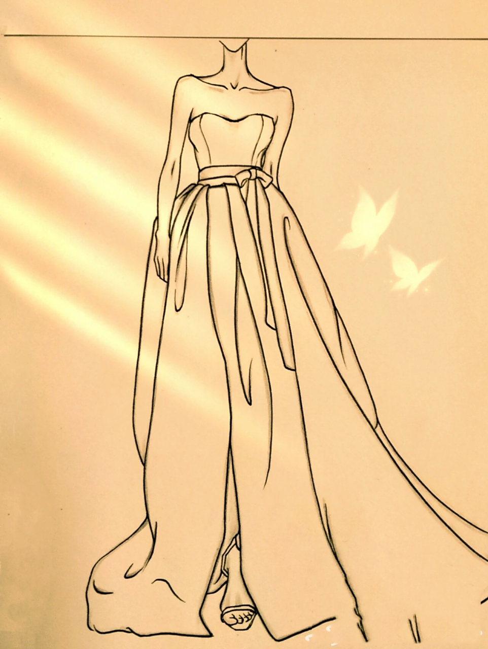 美女黑白简笔画#绘画教程76(附过程) 婚纱礼服手绘简笔画74绘画过程