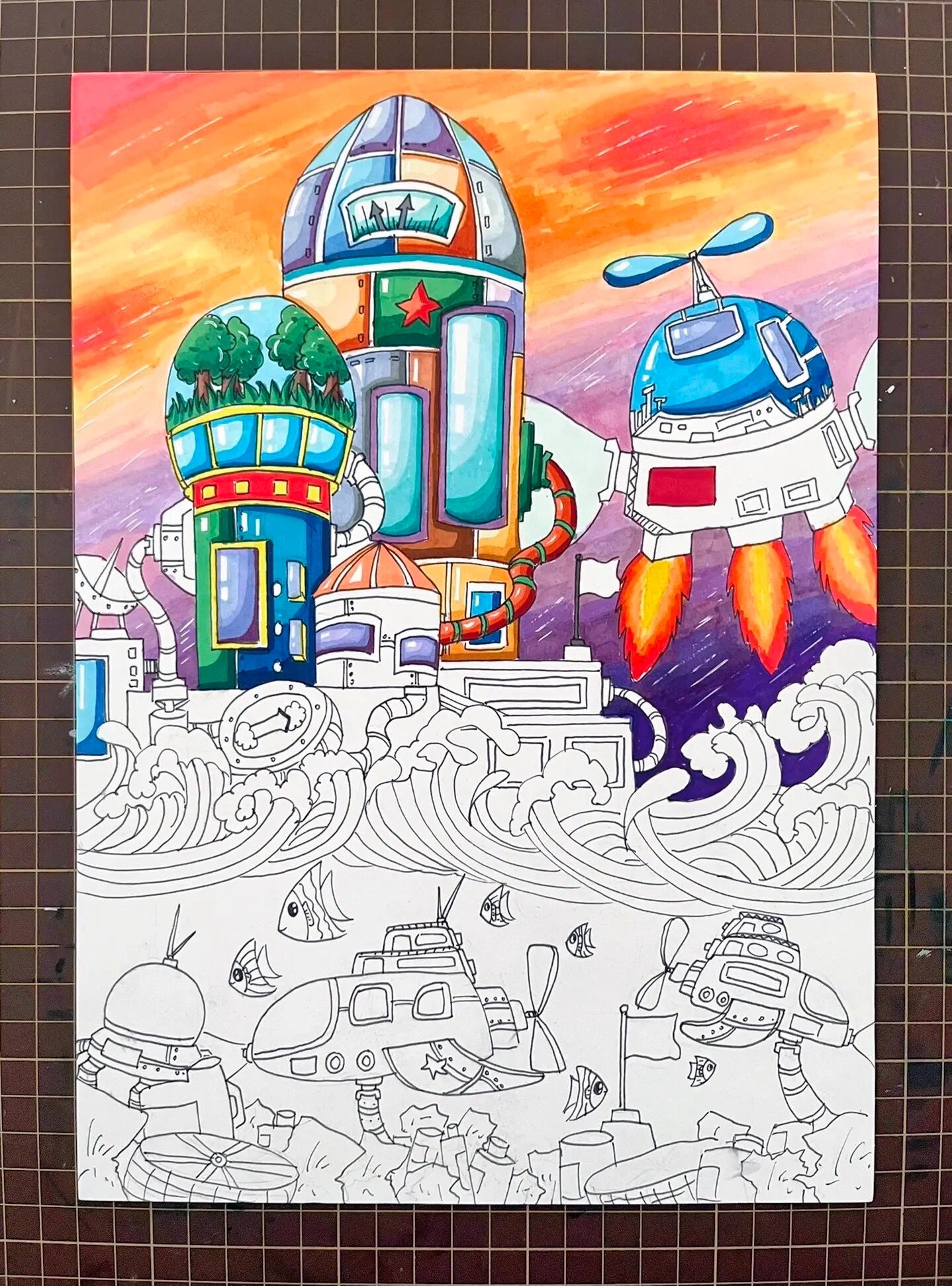 原创科幻画主题『科技环境保护