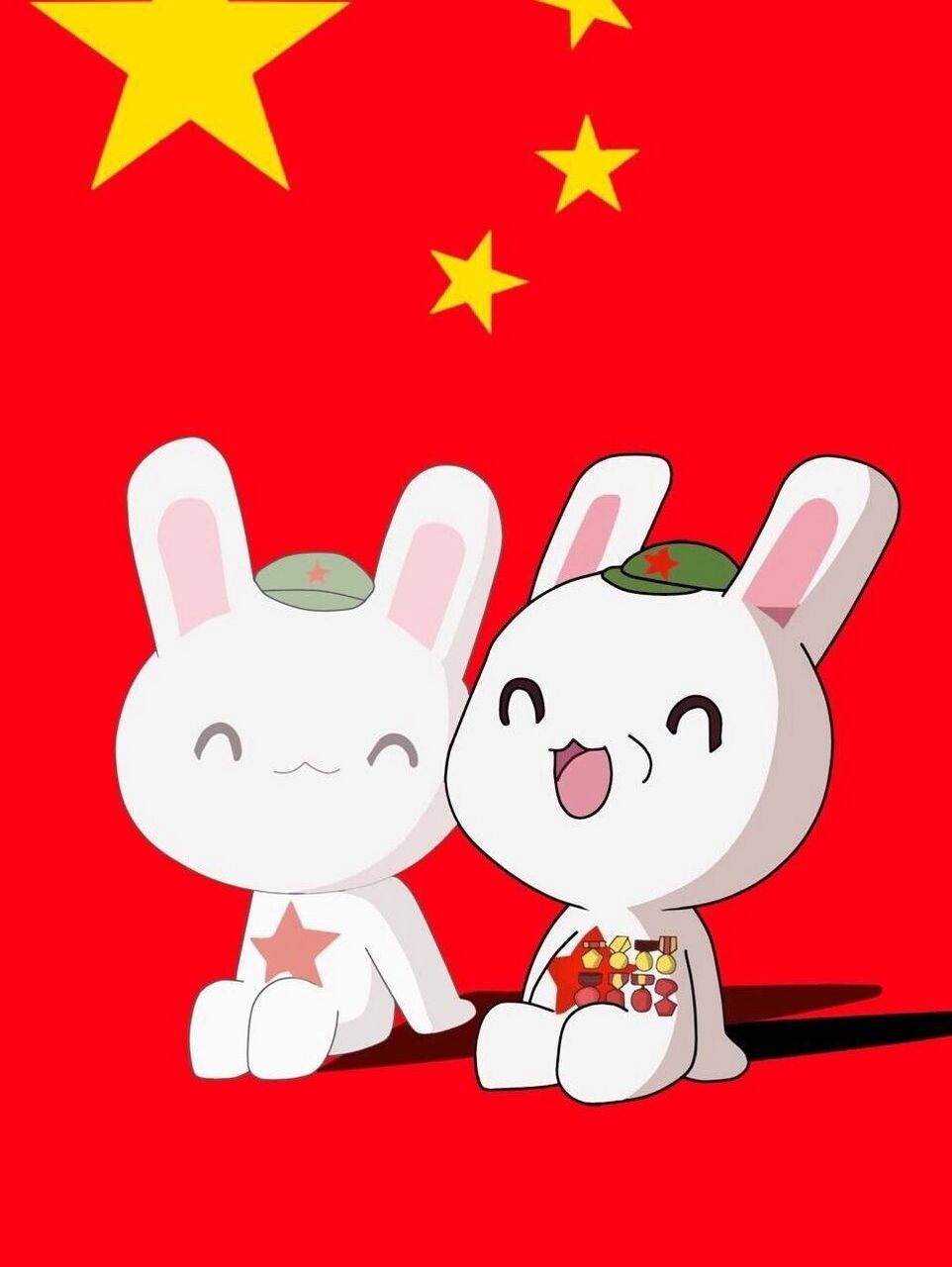 那兔壁纸  红旗下的兔子