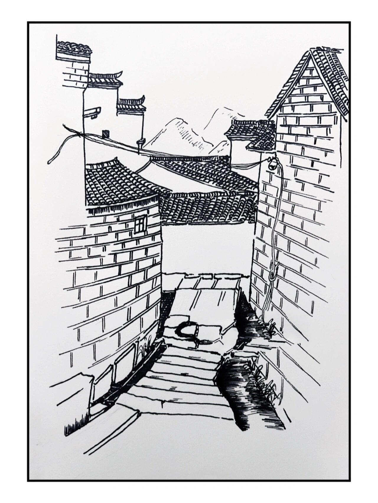 速写房屋|风景建筑|黑白线描