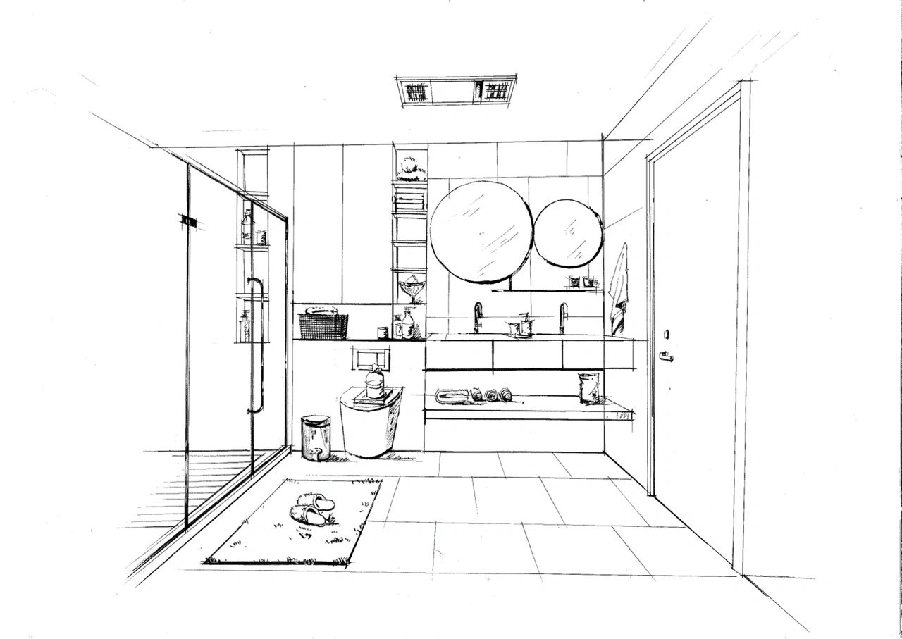 手绘效果图写生卫生间