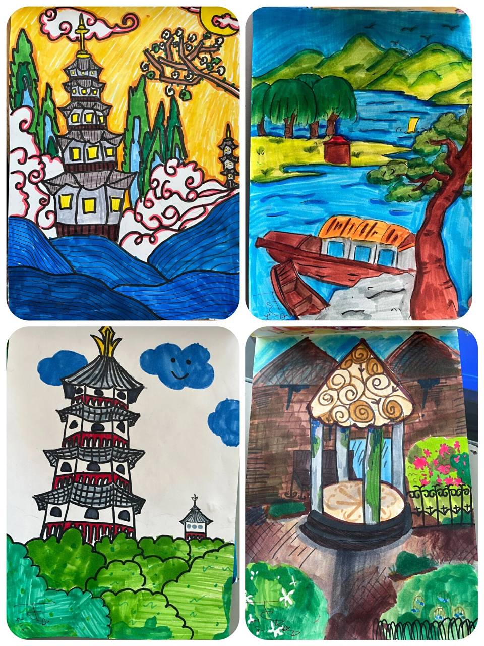 苏教版六年级下册《美丽的园林》学生美术作业