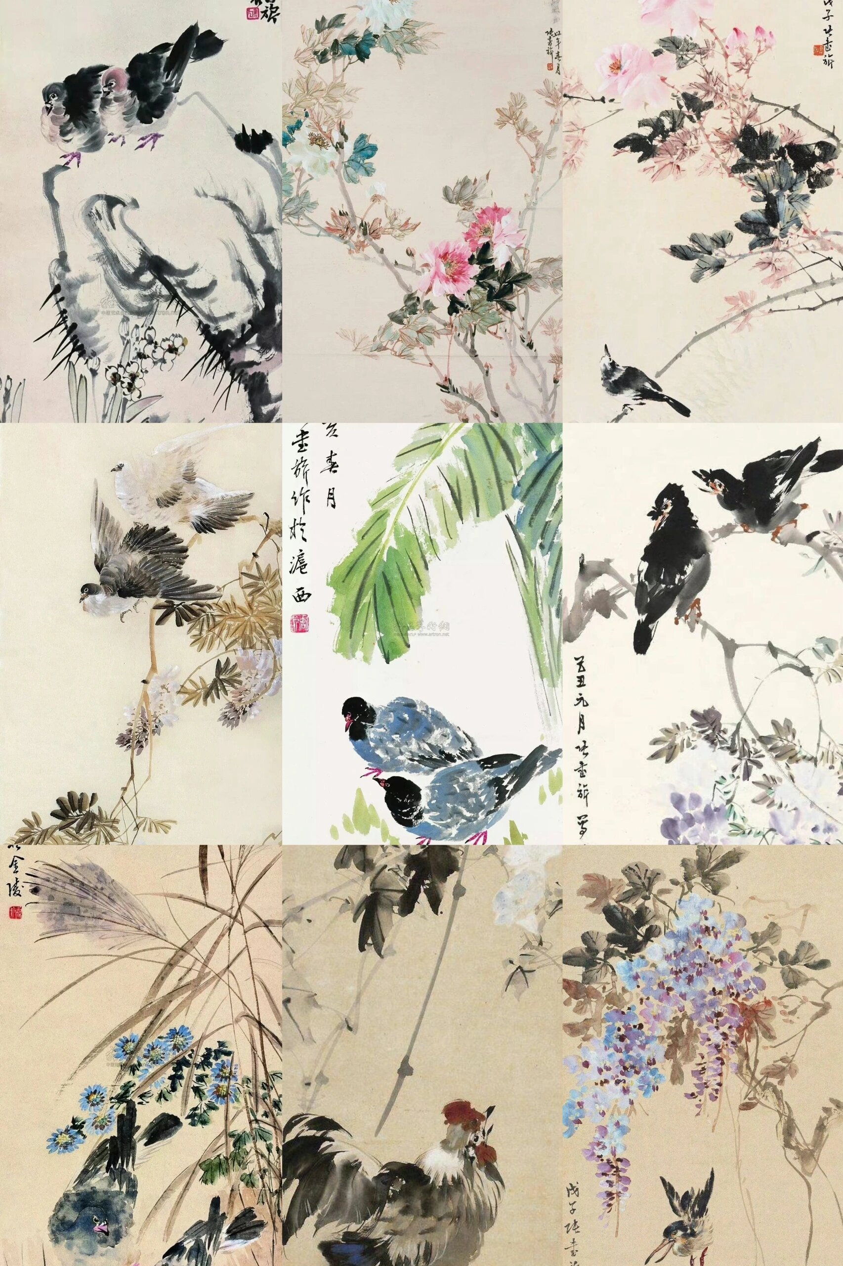 【张书旂 花鸟画草虫鸽子欣赏】