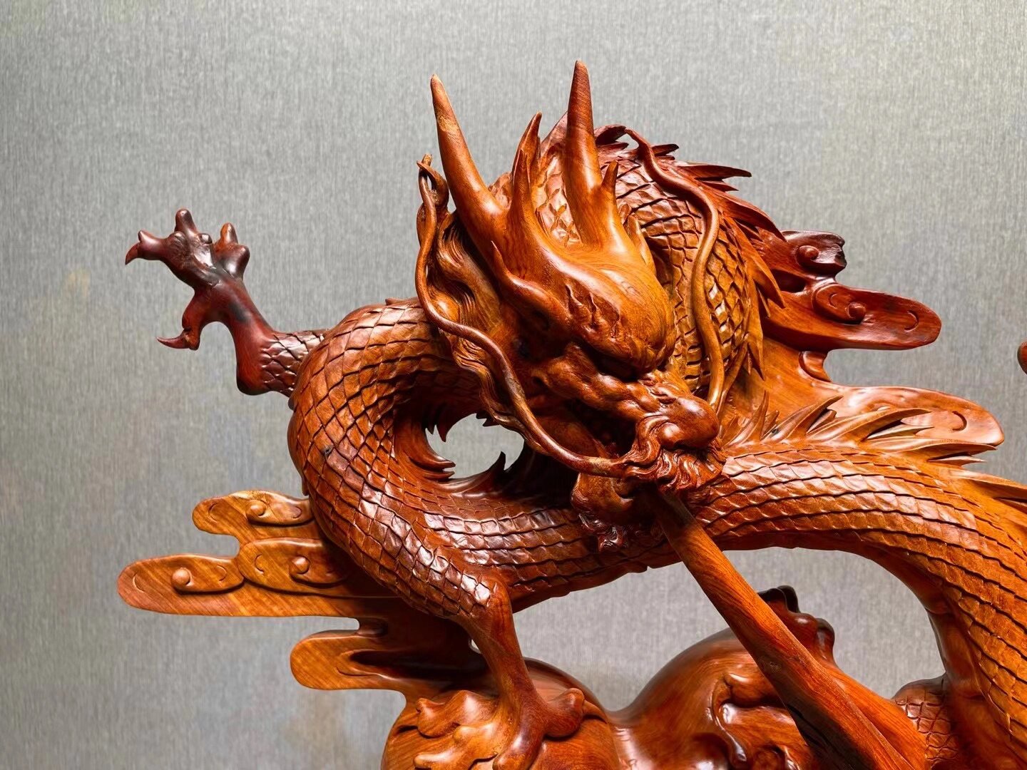 木雕龙根雕工艺品摆件 老挝花梨木,【单龙戏珠】立体镂空,工艺精细