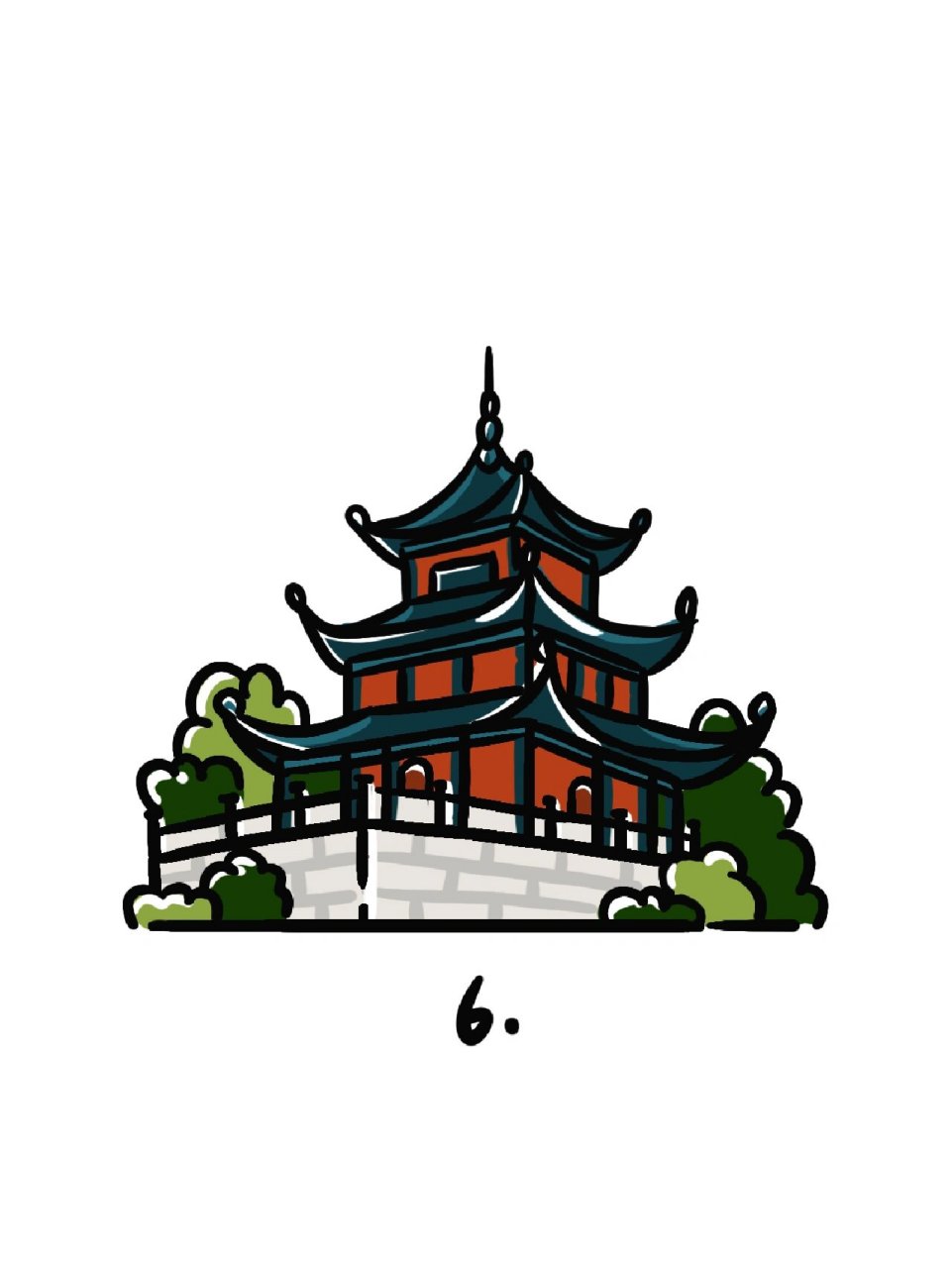 如何画贵阳甲秀楼|地标建筑简笔画教程51 地标建筑第51阁--甲秀楼