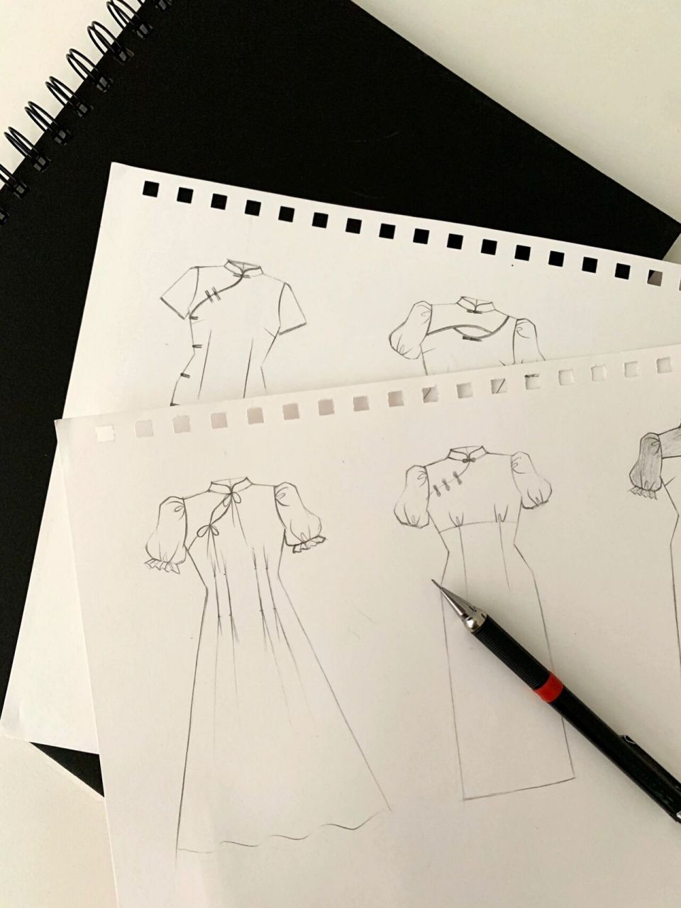 服装设计 | 一些国风改良旗袍手绘款式图7315 晚上好呀,来啦来啦