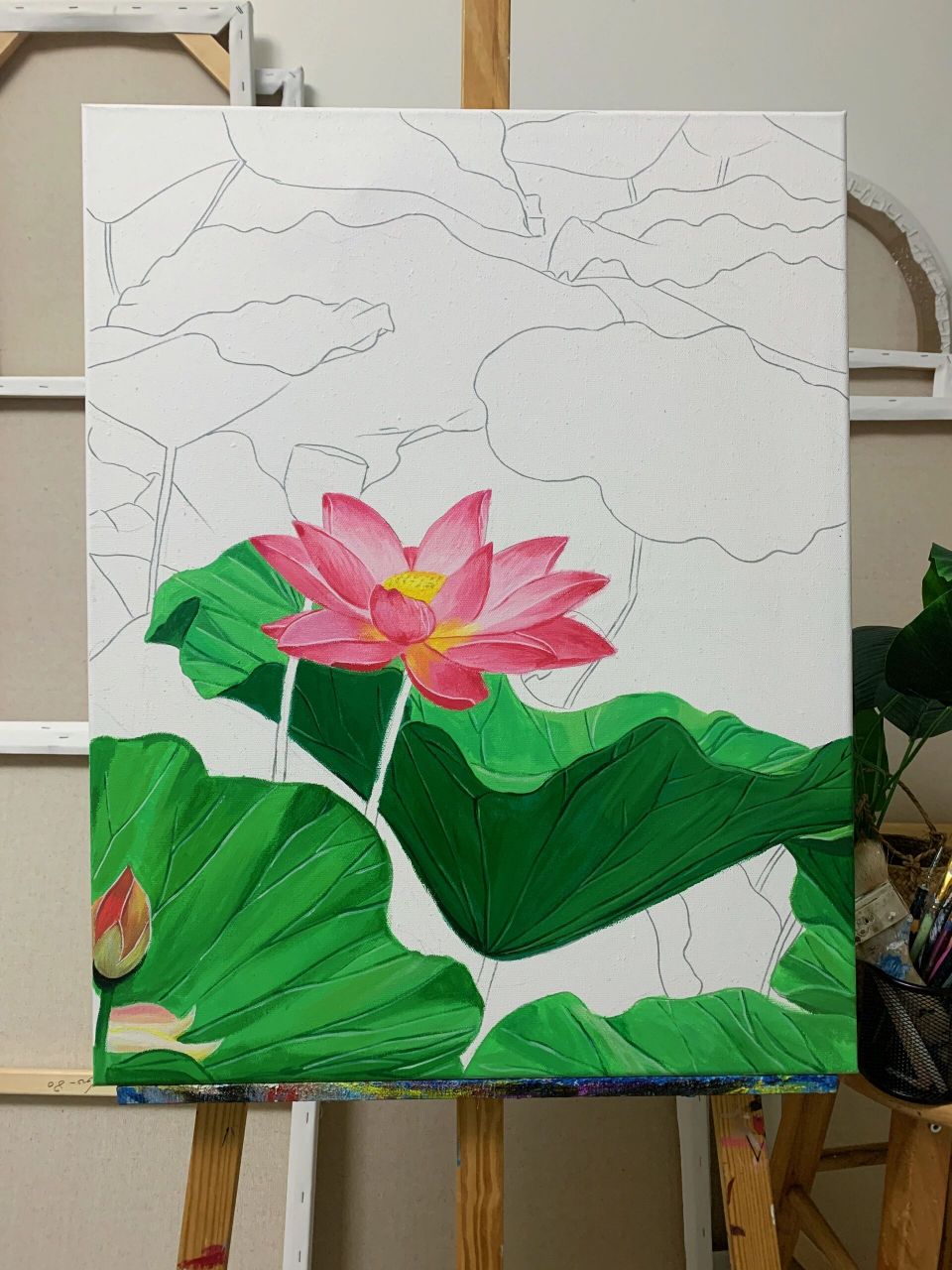 丙烯画|国风荷花|附绘画过程