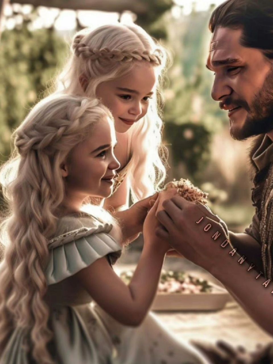 由ai创作的雪诺,龙妈,和他们的女儿!