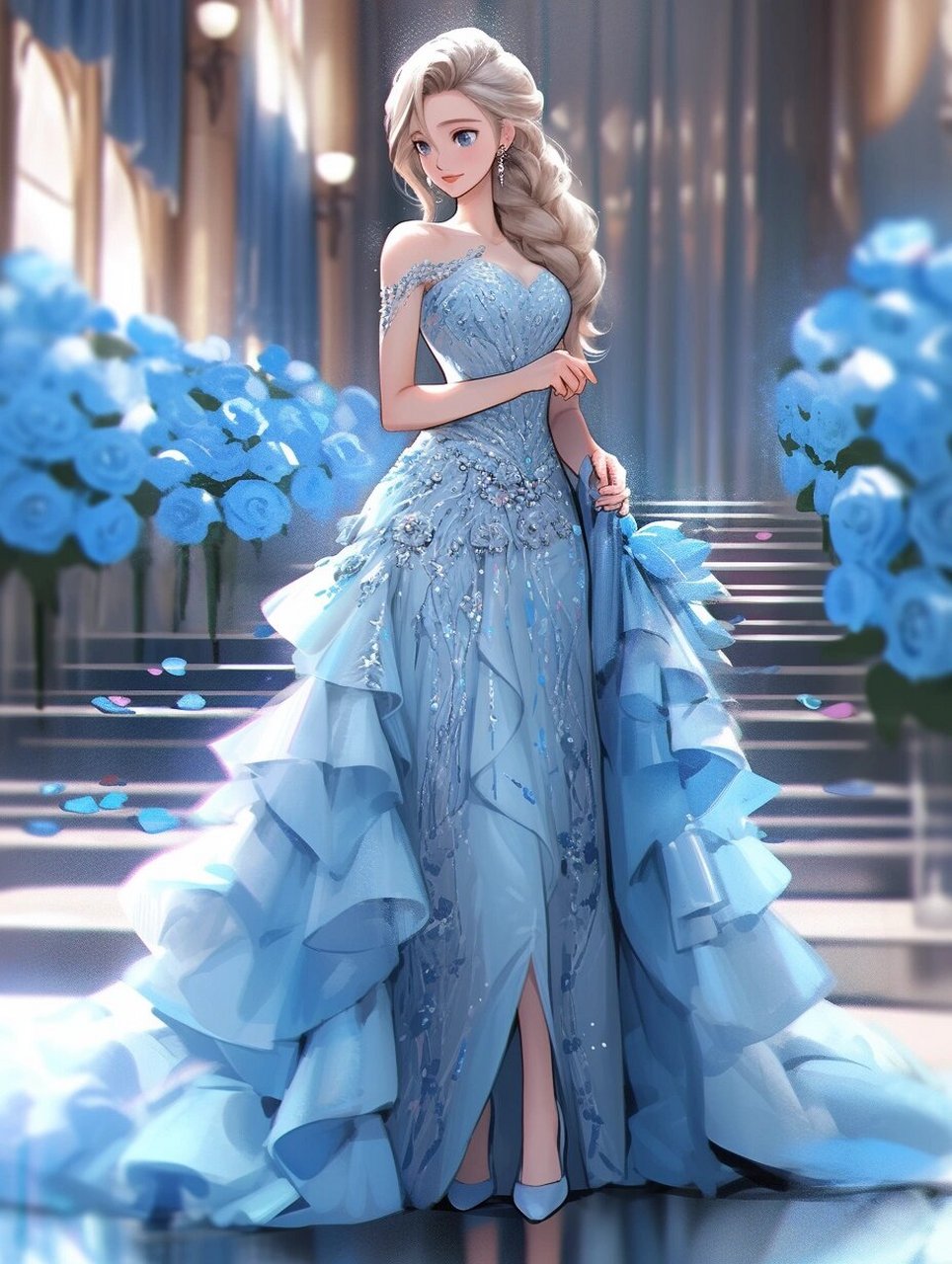 迪士尼公主系列7615蓝色系礼服艾莎公主的舞会 #迪士尼公主头像