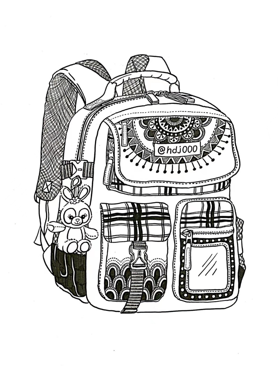 挑战100幅线描写生009/书包/静物速写 原创线描小创意写生 适合7到10