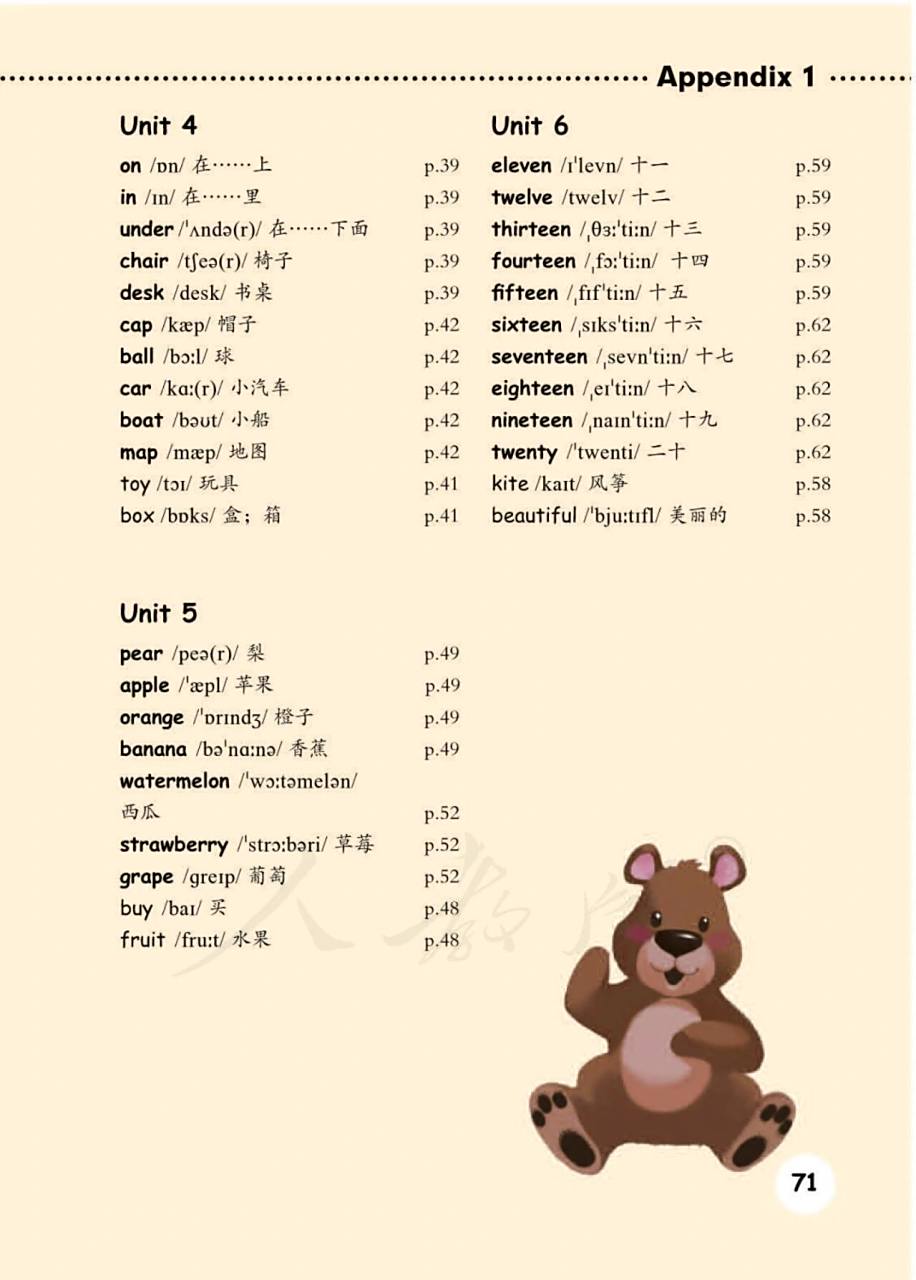 人教版三年级下册英语词汇表