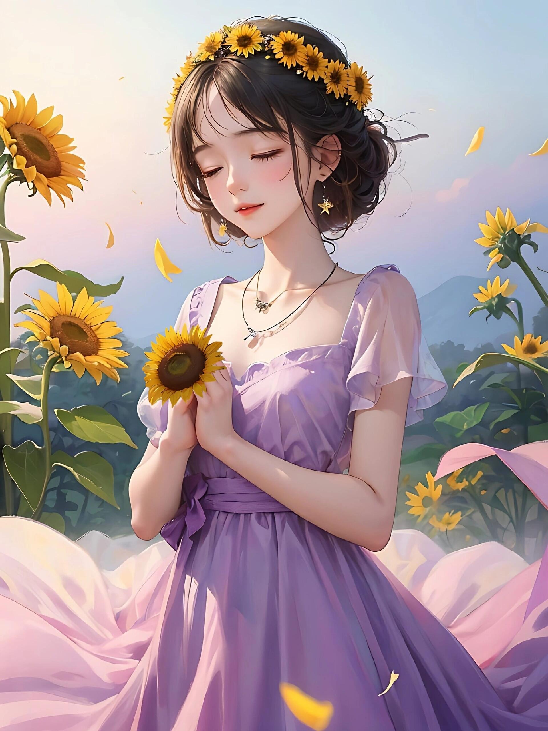 向日葵头像闭眼短发系列