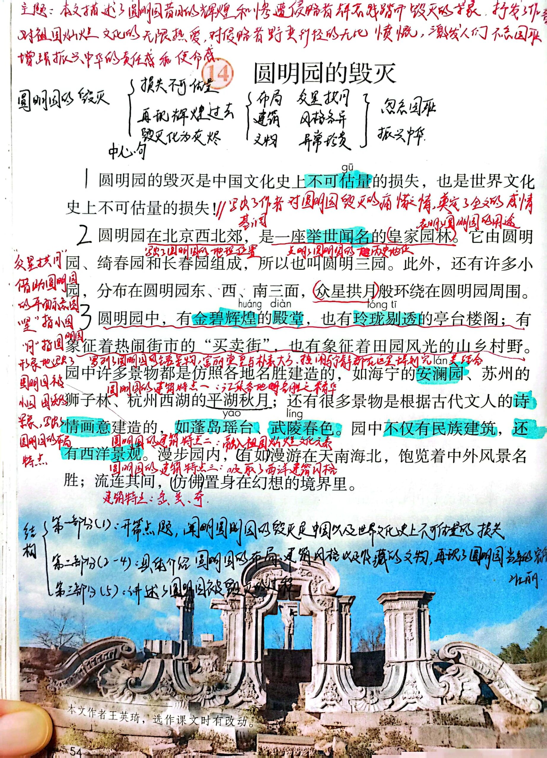 五年级上册语文第十四课圆明园的毁灭笔记