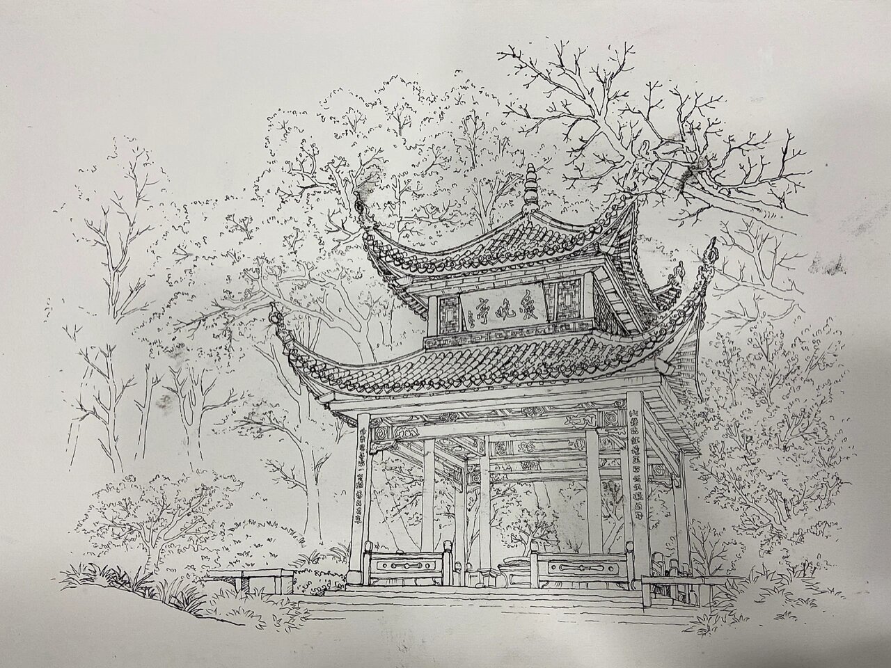 爱晚亭素描画图片图片