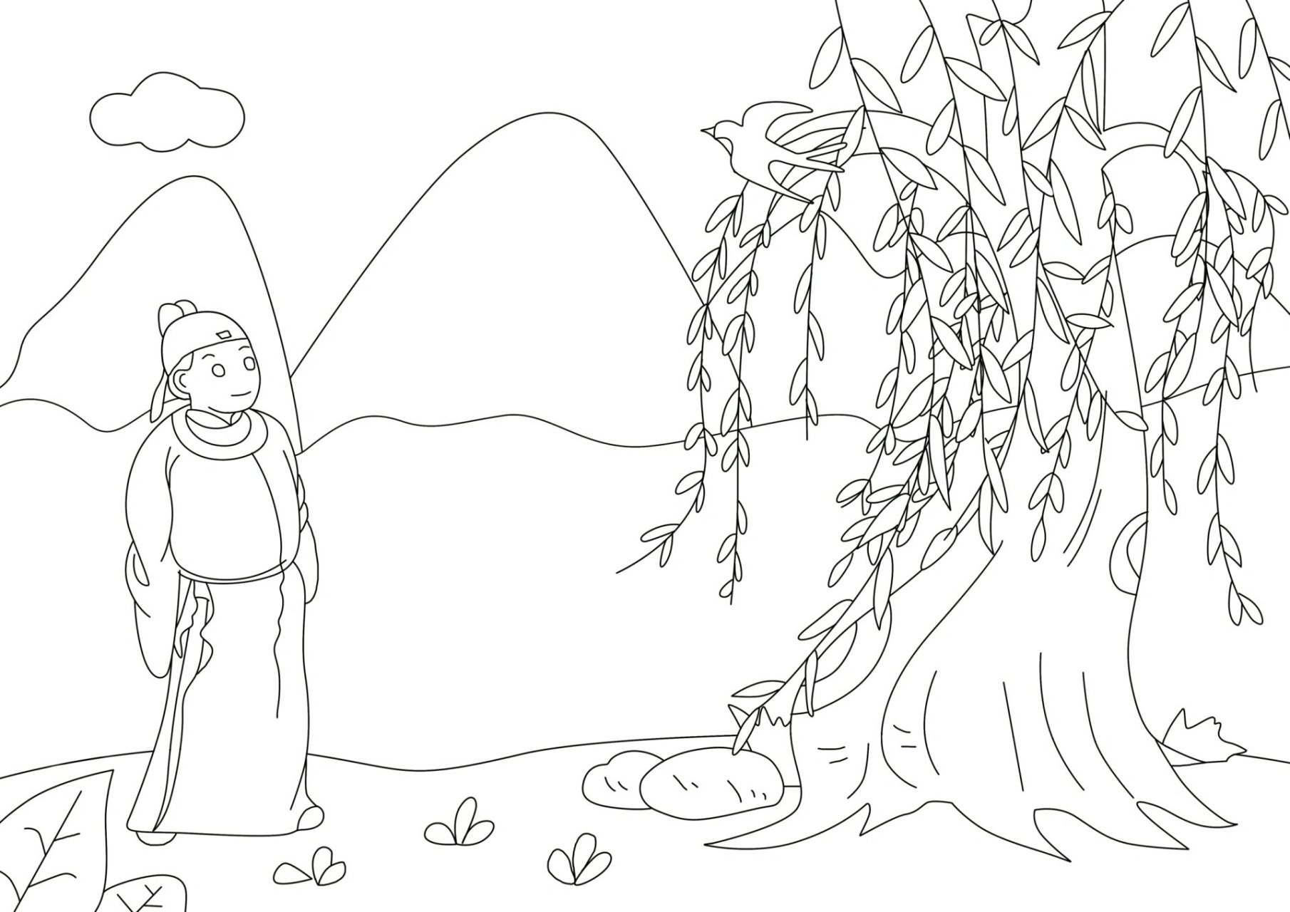 小学诗配画|有线稿可打印|二年级第二波7首 继续分享诗配画,二年级第