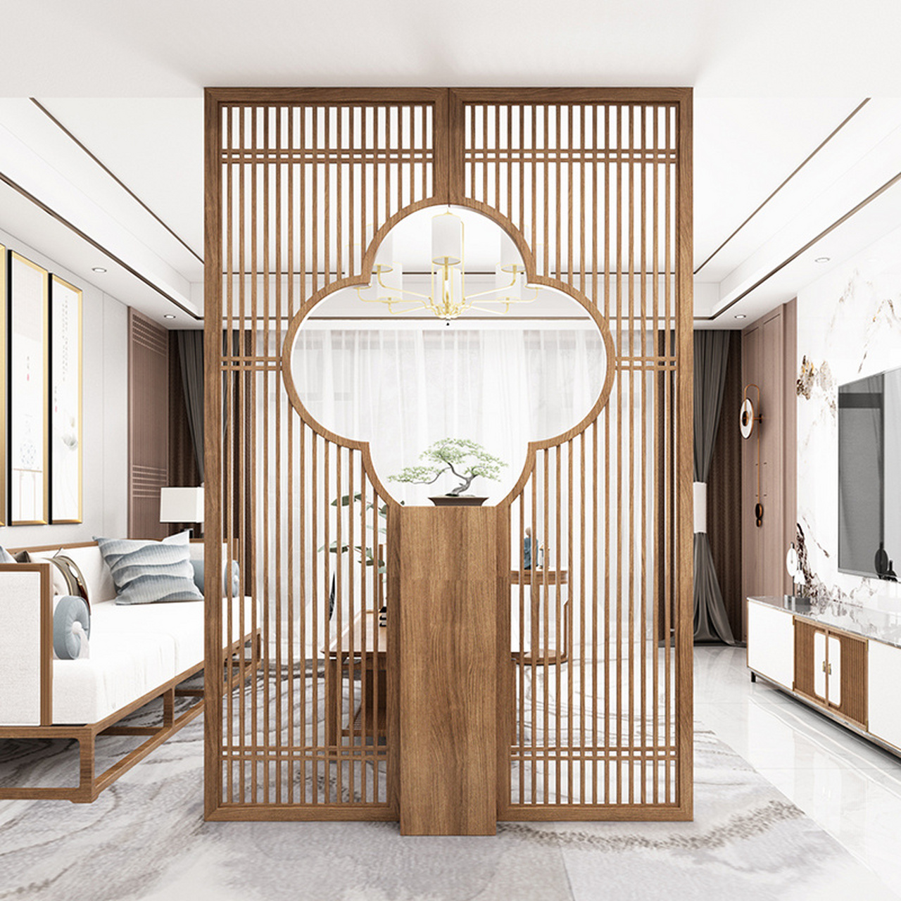实木栅栏屏风隔断客厅丨提高品质丨美观大气 这个格栅的工艺看着虽然