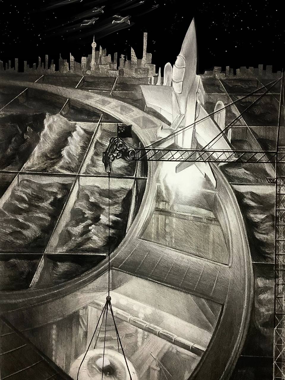 海陆空军事基地手绘设计素描 大一上学期画滴素描～ 是原创