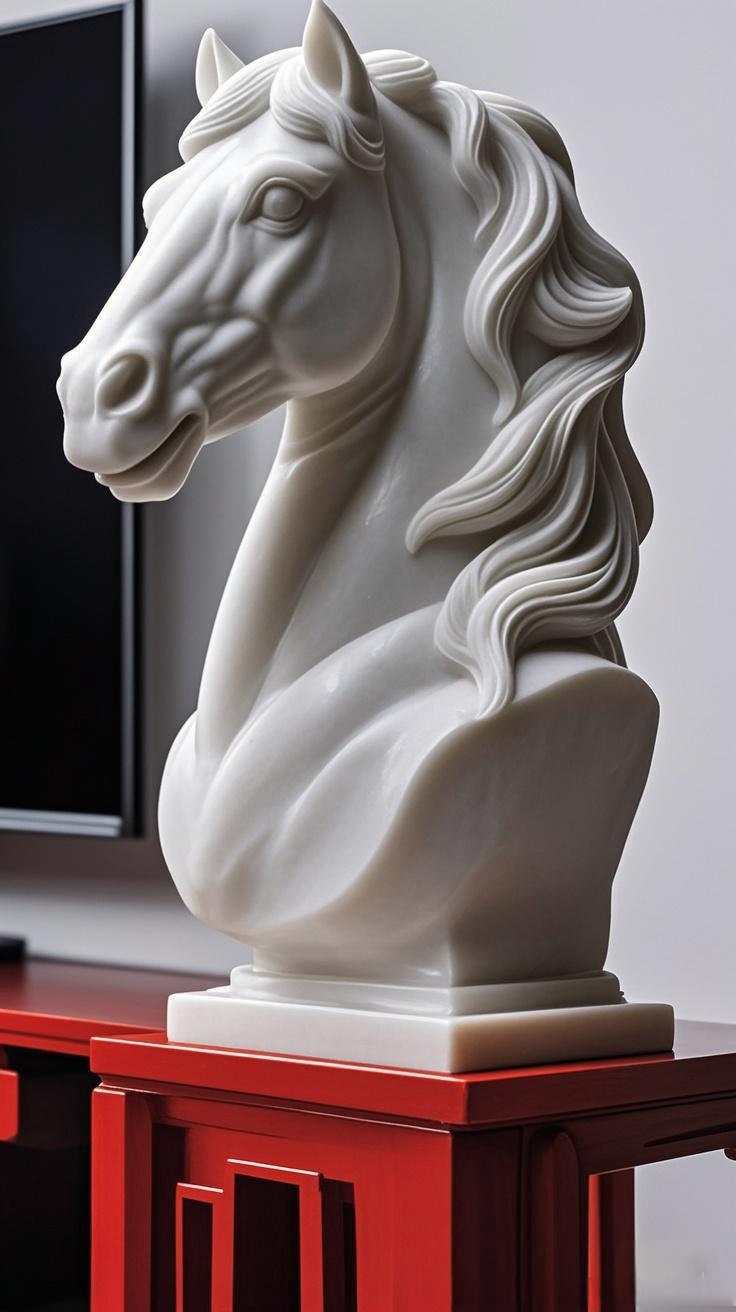 雕塑艺术家赵玉昌作品汉白玉石雕马头,家居摆件的必备艺术
