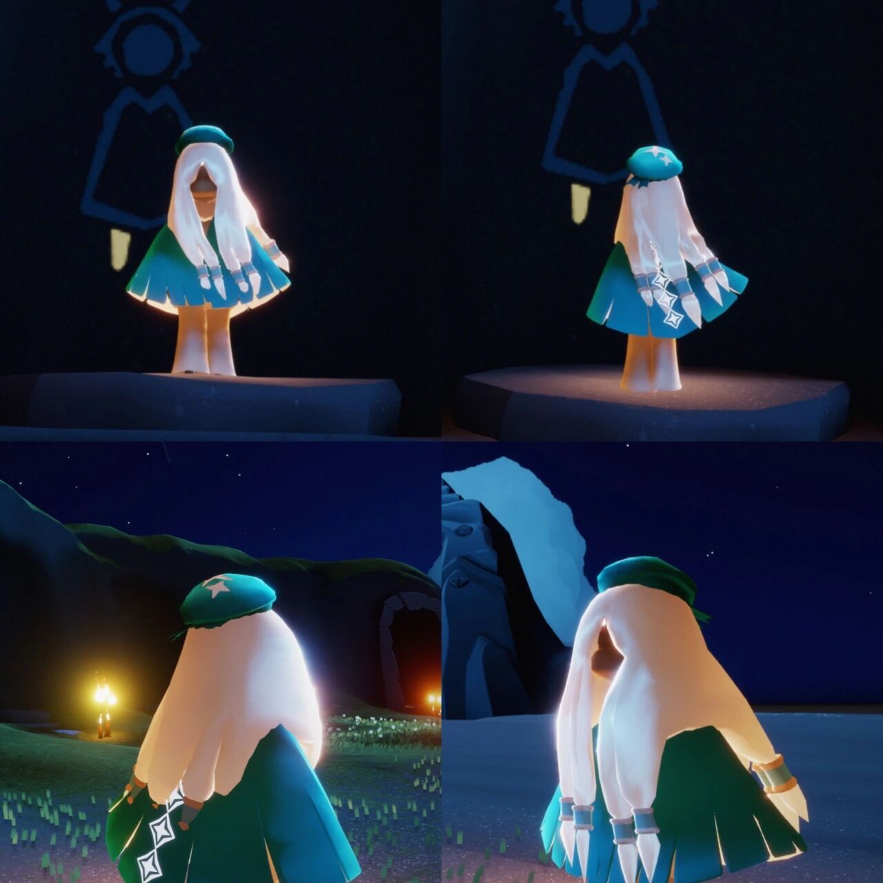 光遇穿搭‖常驻先祖雨妈的三种搭配99 图一:〖雨妈 绿花瓣斗 横纹黑