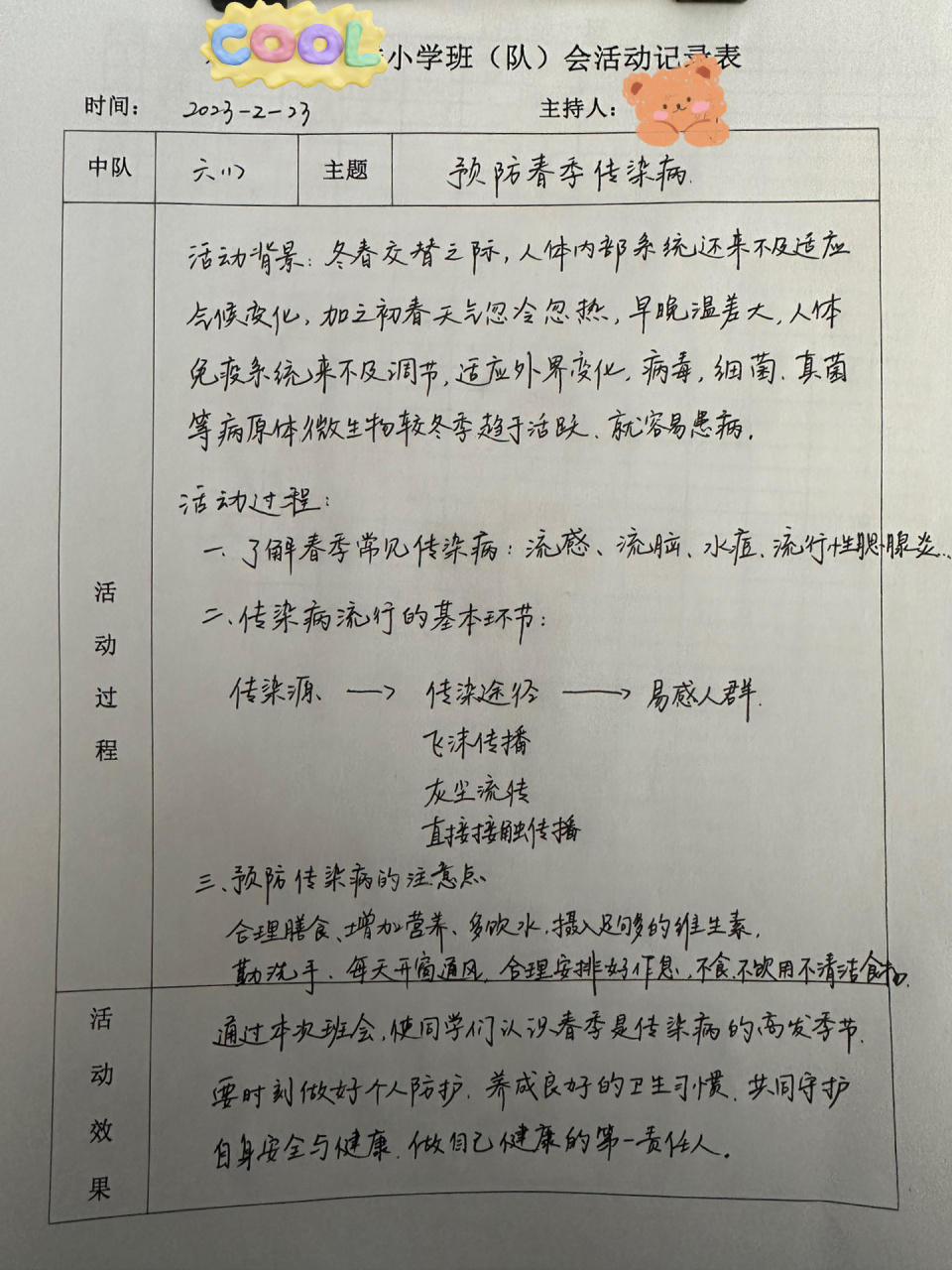 疫情防控班会记录模板图片