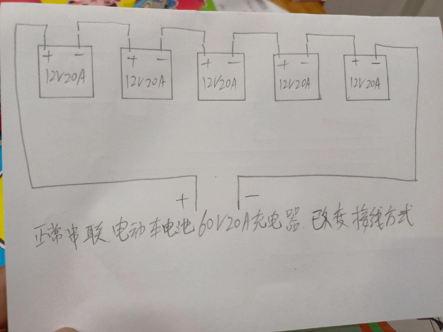 的 5 块 电池……串联 12v20a 电池 5 块电池也就是电动车的 60v00a
